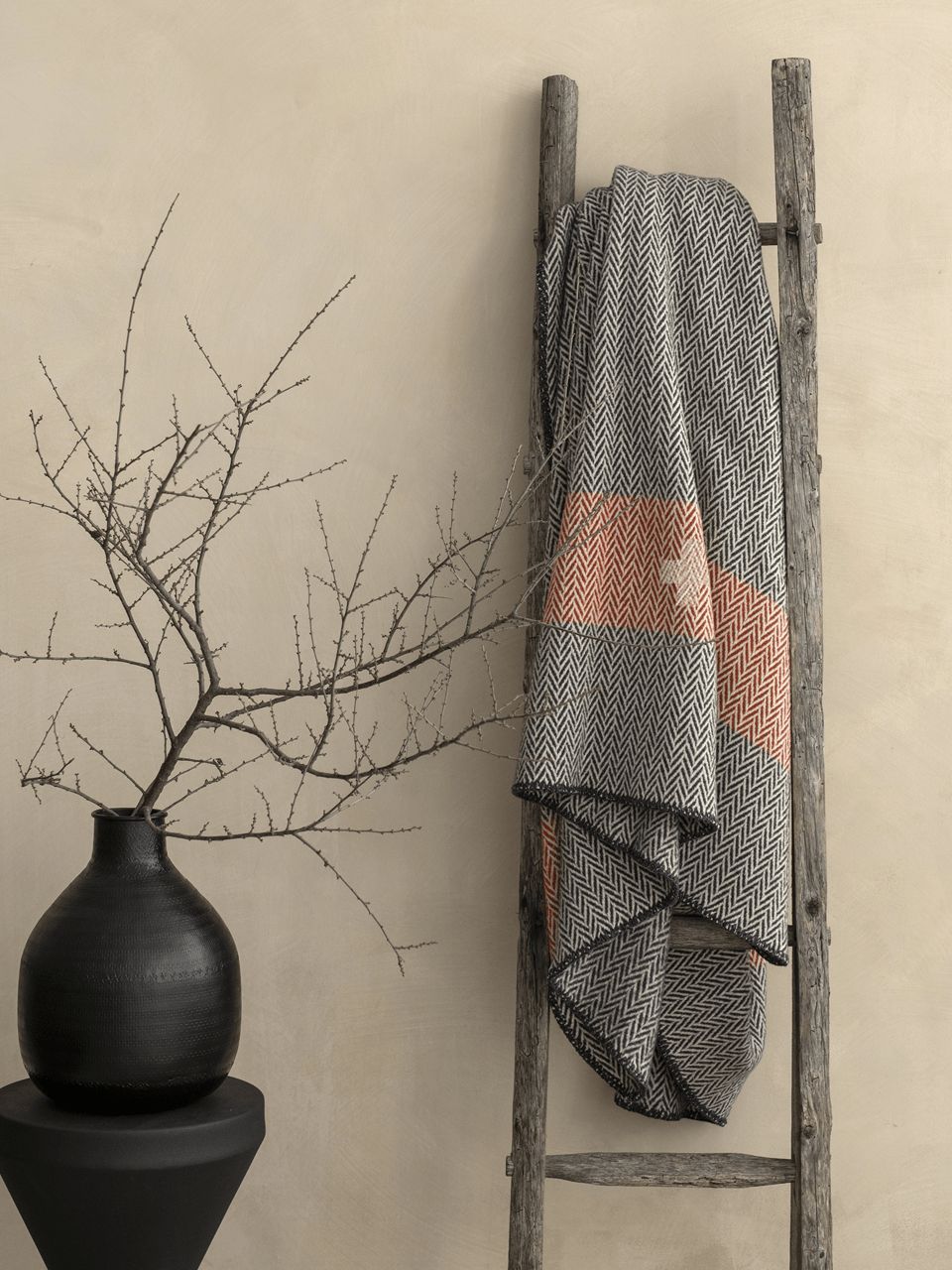 import placeholder for 29821 Échelle avec plaid et vase décoratif.