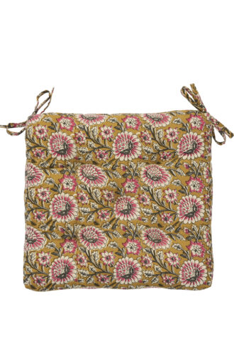 Coussin de chaise floral jaune et rose