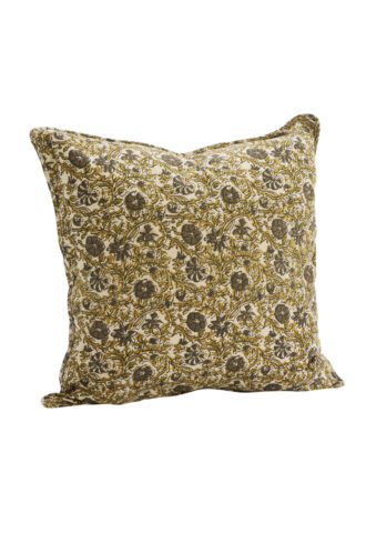 Coussin carré à motif floral jaune et marron