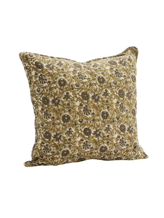Coussin carré à motif floral jaune et marron