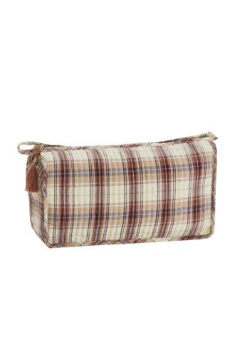 Trousse de toilette à carreaux beige et marron