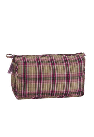 Trousse matelassée à carreaux rose et beige